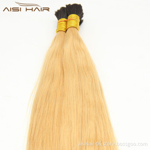 Aisi Hair Brazilian Human Hair Bulk Single Drawn Double Drawn One Dornor Straight Bulk Hair Extensions
